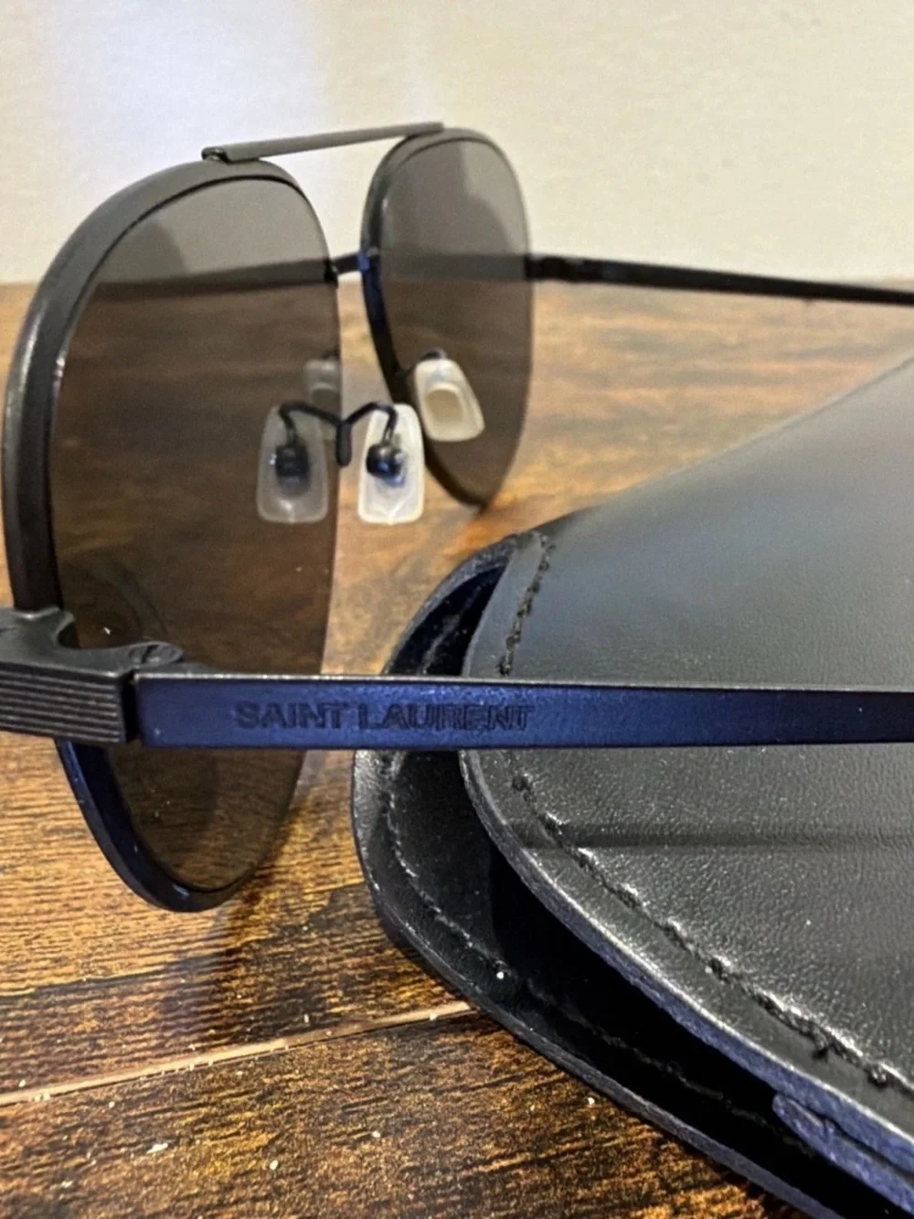 Saint Laurent Aviator Sunglasses - Mirrored Grey Flat Lens Sleek Metal Frame